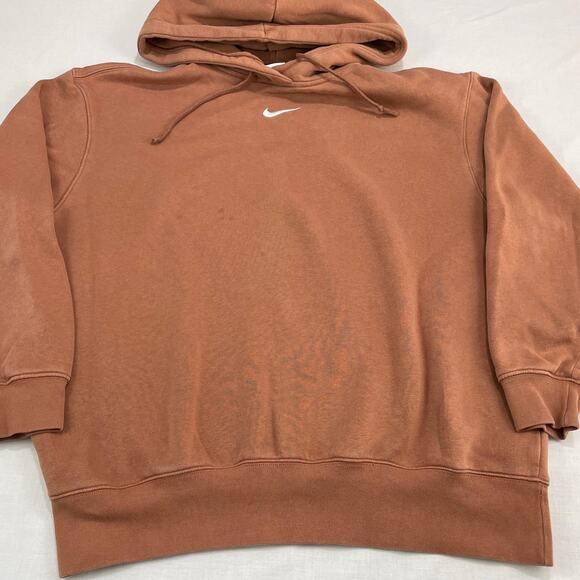 Nike Middle Swoosh Pullover Hooded Sweatshirt Brown Orange size S - Picture 8 of 8